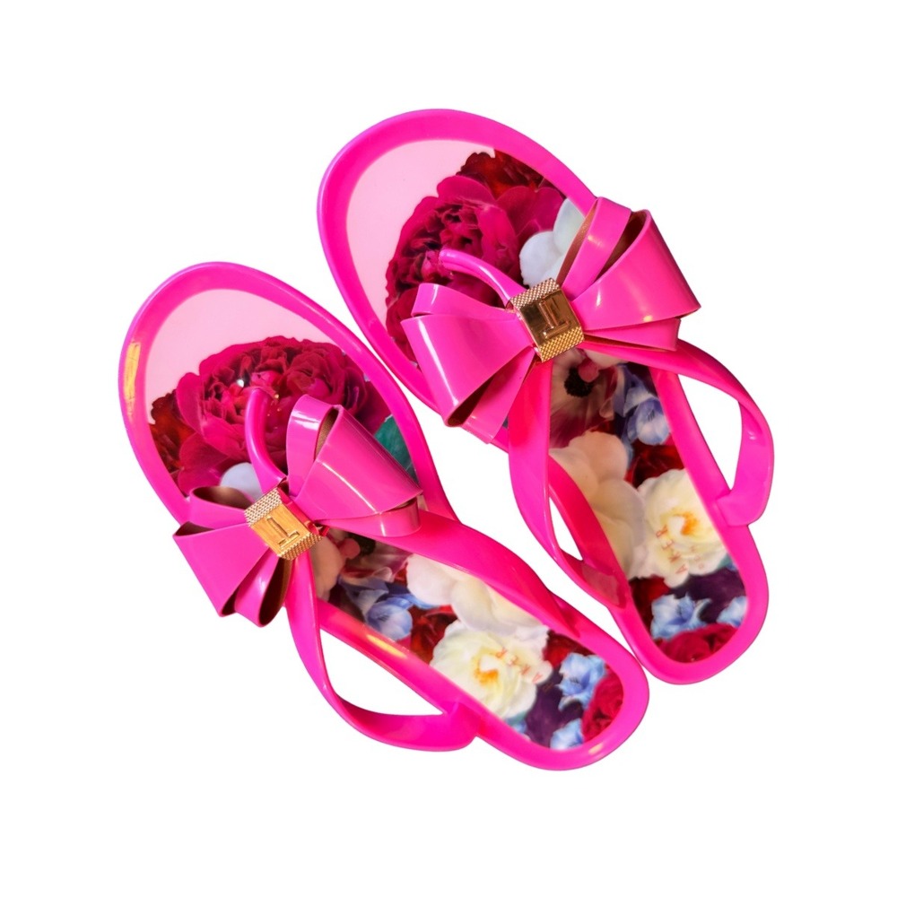 Ted Baker London Suszie Bow Jelly Flip Flops Pink Floral Sandals Womens 6